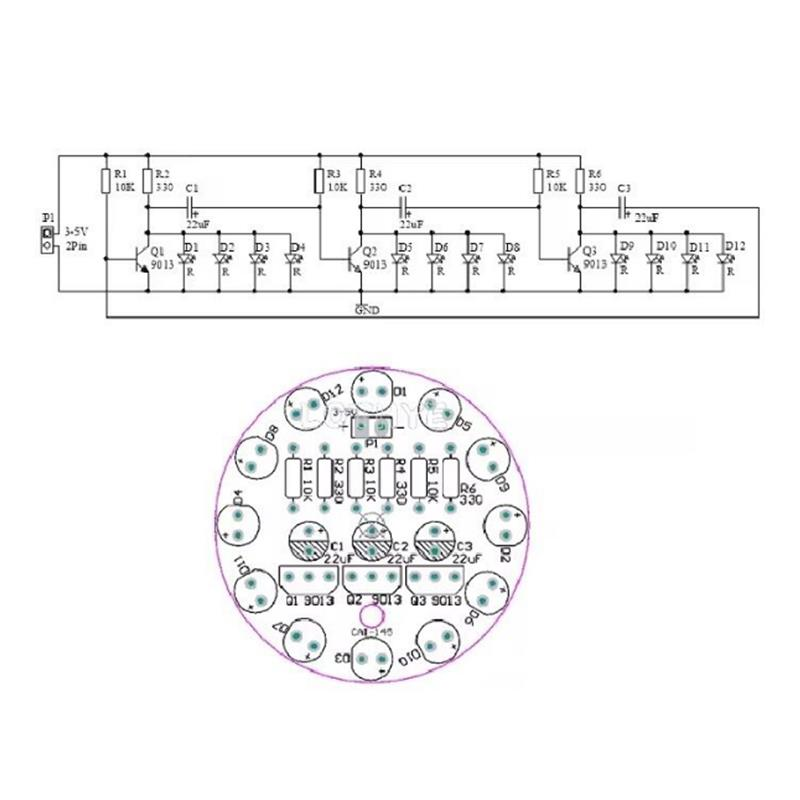 DC 3-5V Sarı Led Yuvarlak Dönen Işık Hobi Devresi DIY Lehimleme Kiti - Demonte(Montesiz) - Görsel 8