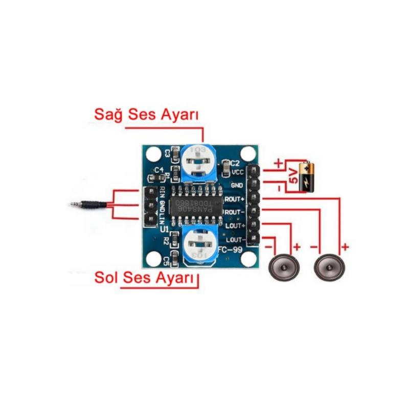 PAM8406 Dijital Ses Yükseltici Modülü 2x5W Amplifikatör Modülü - Görsel 3