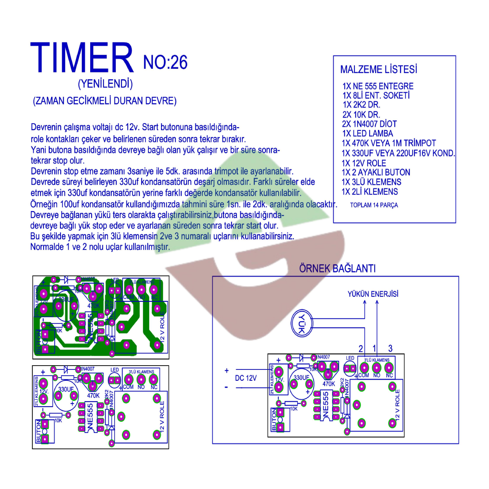 Timer Buton ile Zamanlayıcı Devresi Demonte Kit Kendin Yap (NO:26)